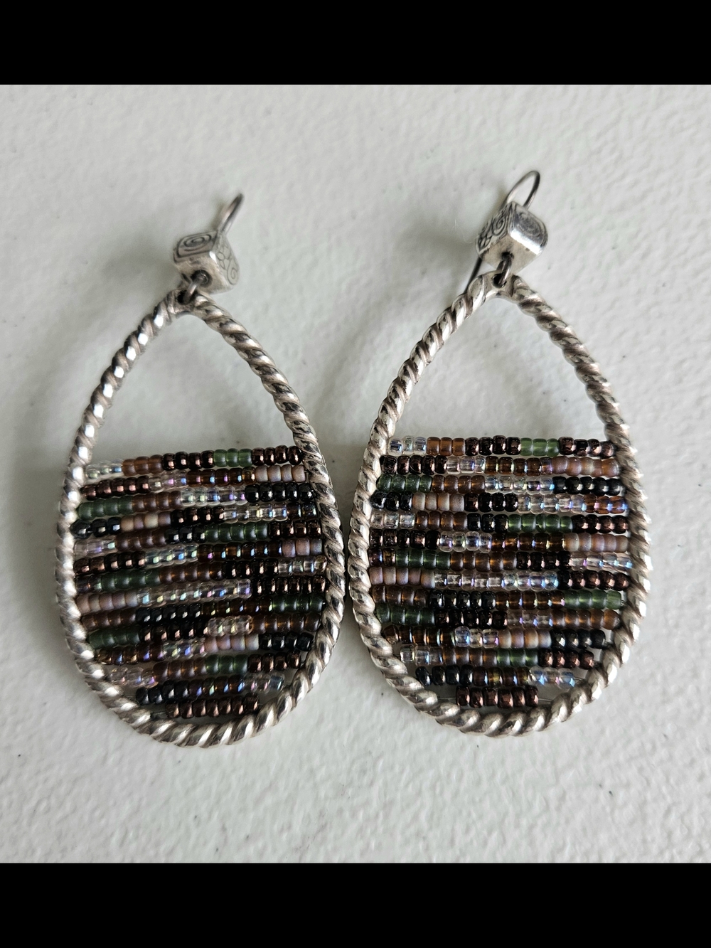 Brighton Brand Wonderland Silver And Seed Bead Drop Earrings - Picture 2 of 4